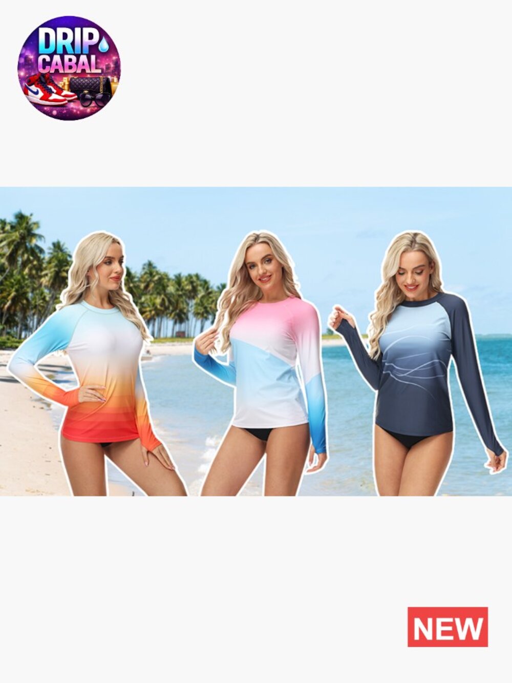 UPF 50+ Long Sleeve Rash Guard Swim Shirt with Thumb Hole Quick Dry - Picture 7 of 7